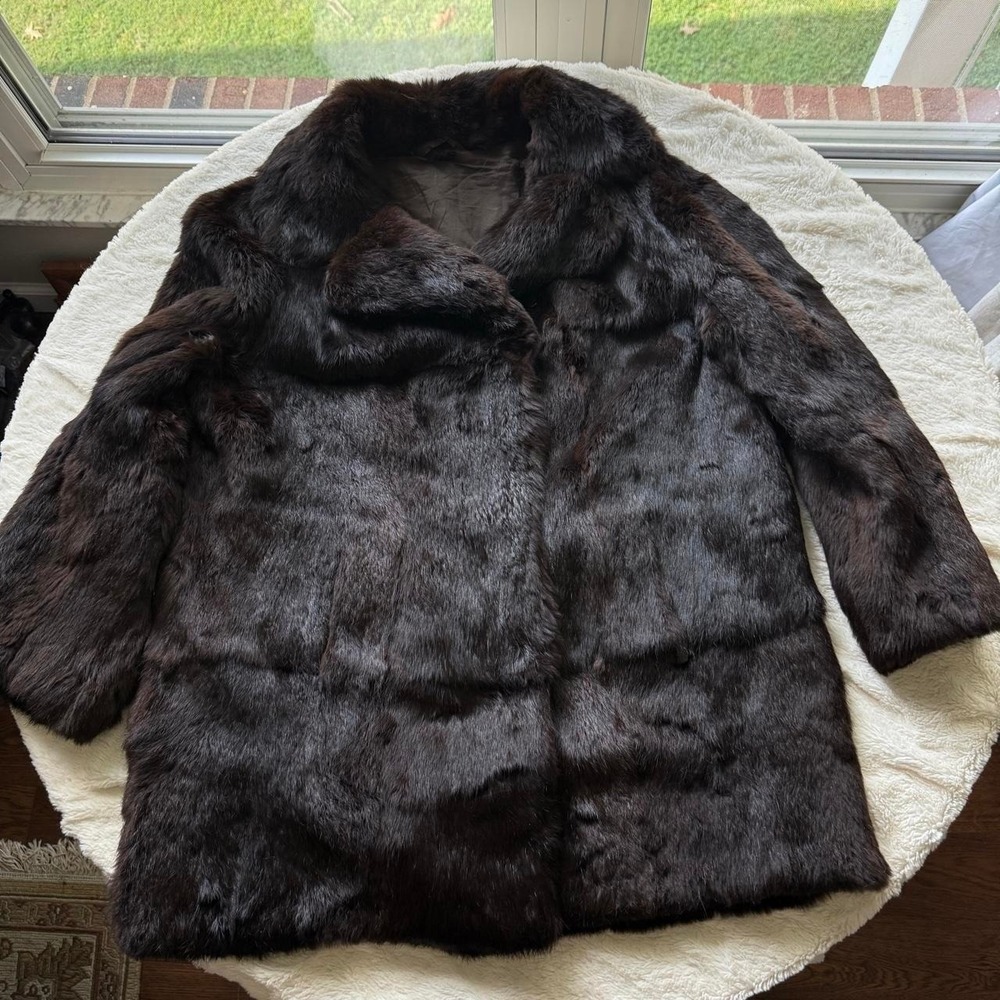 Vintage Women's Medium Dark Brown Fur Coat Plush Oversized Winter Jacket